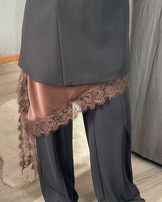 Robe layering satinée - [MARRON]