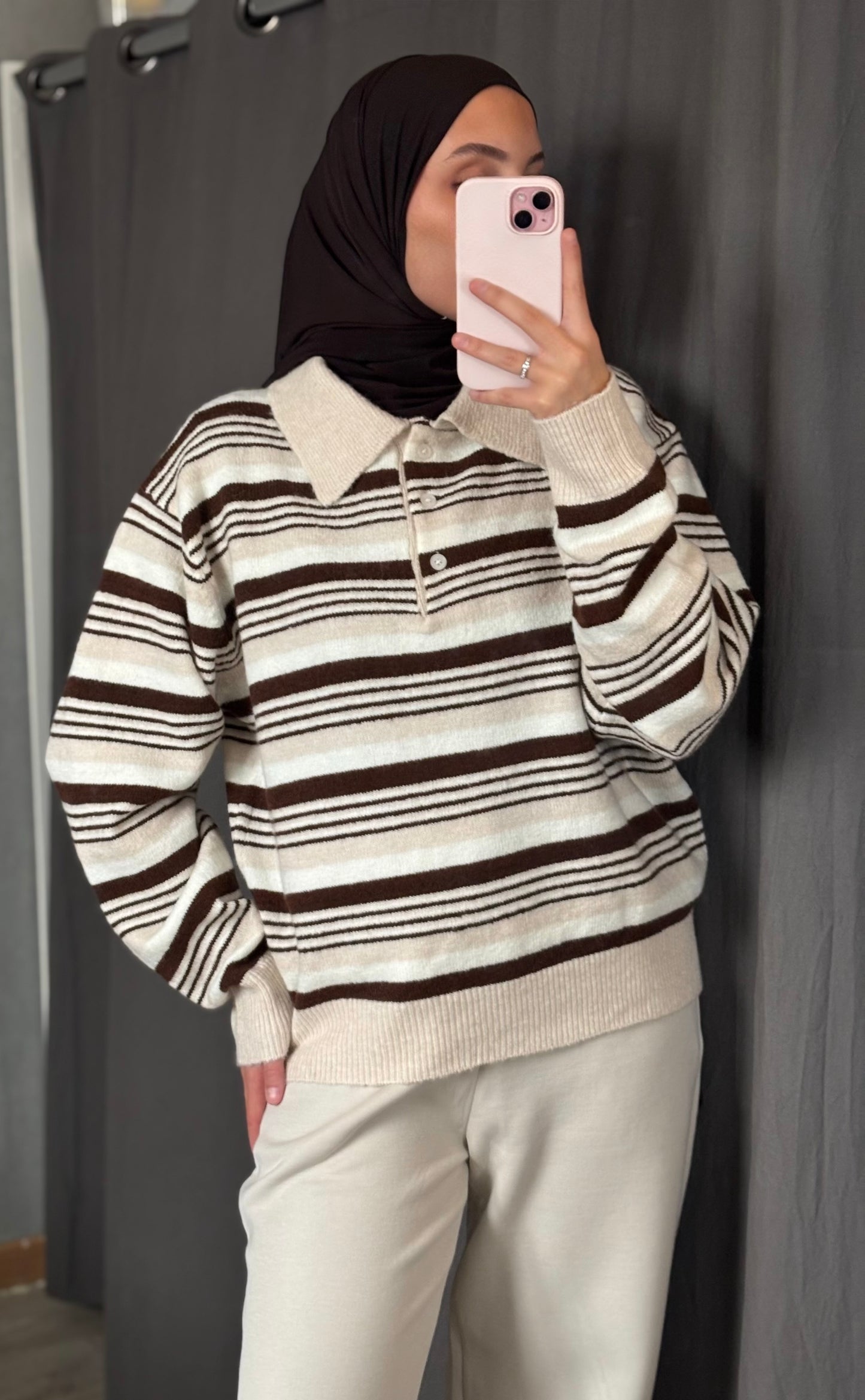 Pull à rayures - [Marron/Ecru]