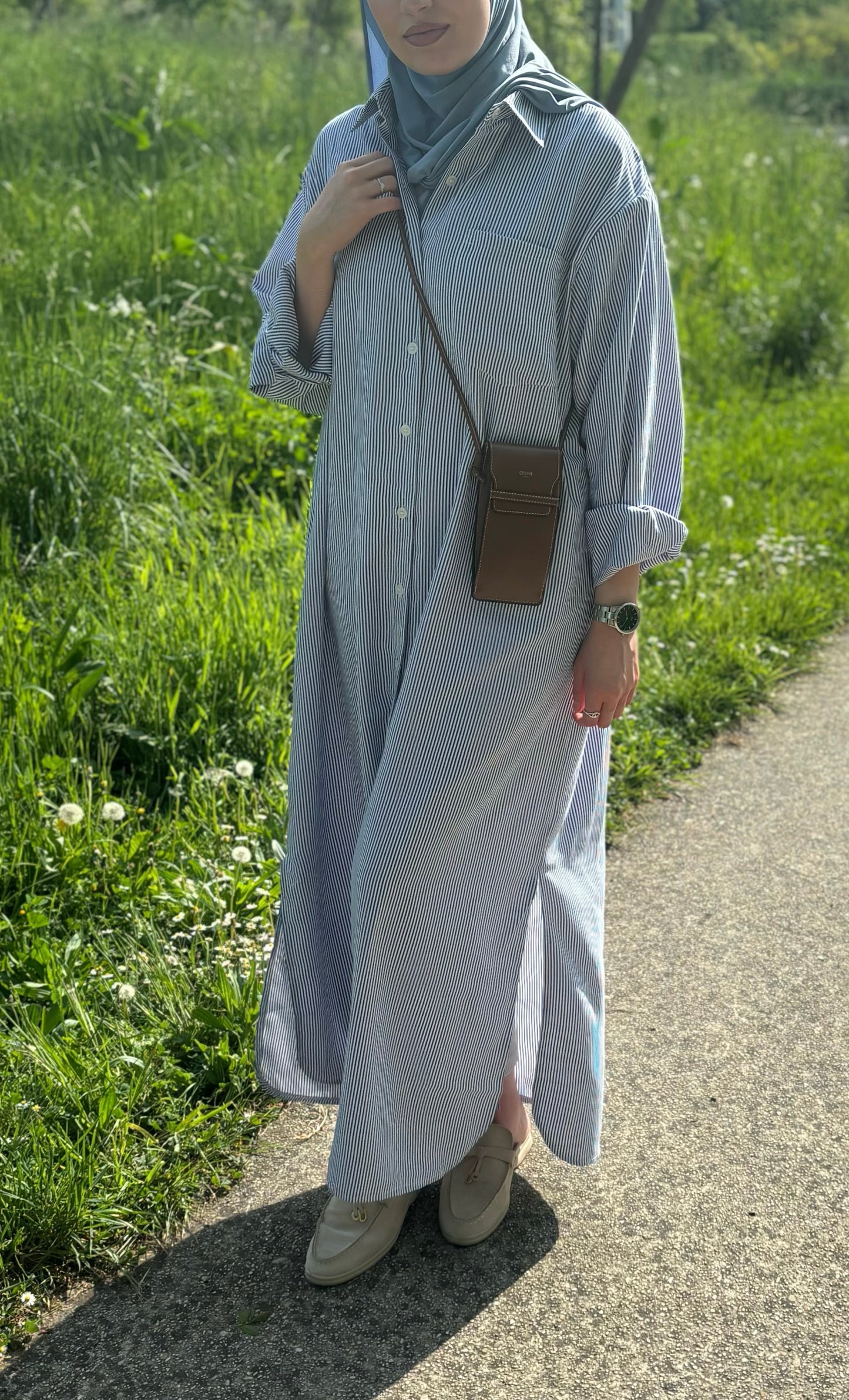 Robe chemise à rayure - [Bleu claire et Blanc]