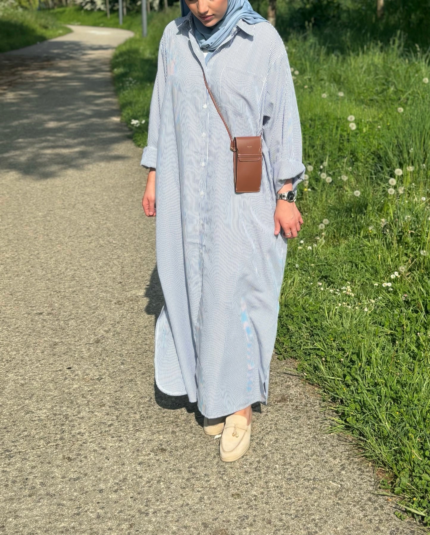 Robe chemise à rayure - [Bleu claire et Blanc]